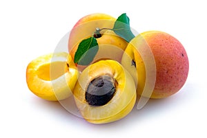 Isolated apricot. Fresh cut apricot fruits isolated