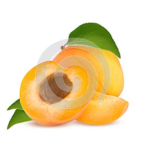 Isolated apricot. Fresh cut apricot fruits isolated on white background, with clipping path