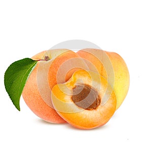 Isolated apricot. Fresh cut apricot fruits isolated on white background, with clipping path