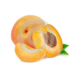 Isolated apricot. Fresh cut apricot fruits isolated on white background, with clipping path