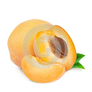 Isolated apricot. Fresh cut apricot fruits isolated on white background, with clipping path