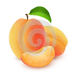 Isolated apricot. Fresh cut apricot fruits isolated on white background, with clipping path