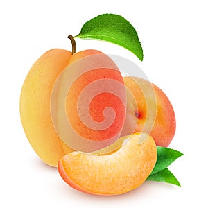 Isolated apricot. Fresh cut apricot fruits isolated on white background, with clipping path