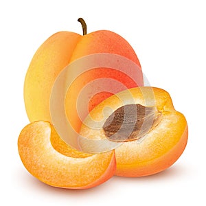 Isolated apricot. Fresh cut apricot fruits isolated on white background, with clipping path