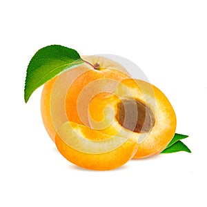 Isolated apricot. Fresh cut apricot fruits isolated on white background, with clipping path