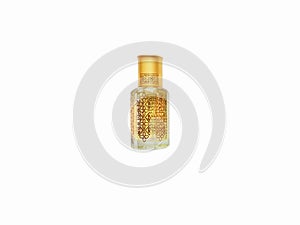 Isolated Arabian oud attar perfume in mini bottles