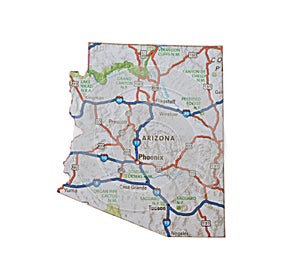 Isolated Arizona Map Highways Topography