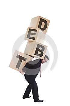 Isolated Asian businessman carrying debt