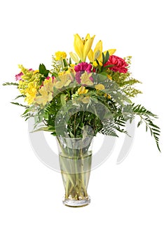 Isolated assorted flowers in a vase