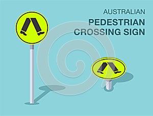 Isolated australian pedestrian crossing sign. Front and top view.