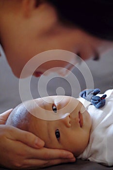 Isolated background Asia Chinese adorable cute toddler baby boy son child with his beloved mom mother maternal love nursing