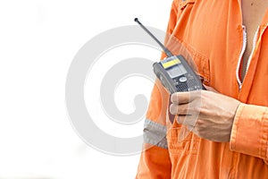 Isolated background.Portable walkie-talkie radio