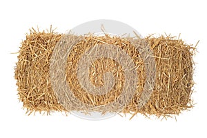 Isolated bale of hay on white photo