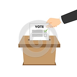 Isolated ballot box with vote paper. photo