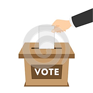 Isolated ballot box with vote paper. photo