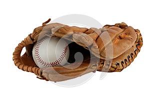 Isolated baseball glove with ball