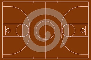 Isolated basketball field for ball game on a brown field. Competitive sport on the site. Stadium with markings. Vector