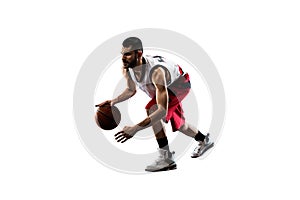 Isolated basketball player in action is flying