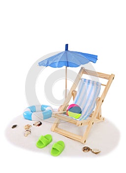 Isolated Beach with Umbrella and Chair