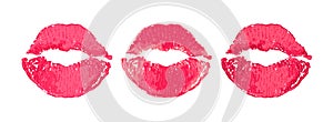 Isolated Beautiful Lipstick Kiss Mark. Imprint Sweet Pink kiss. Sexy Drawn Female Lips. Glamour Fashion style. Smooch.