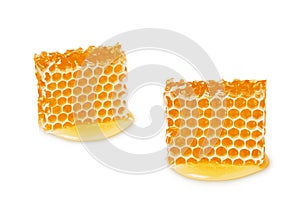 Two honeycomb piece isolated on white background.