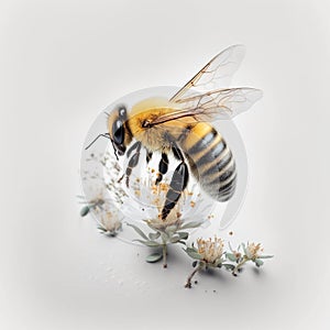 Isolated bee on minimalist grey background