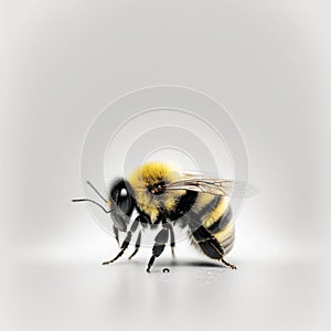 Isolated bee on minimalist grey background