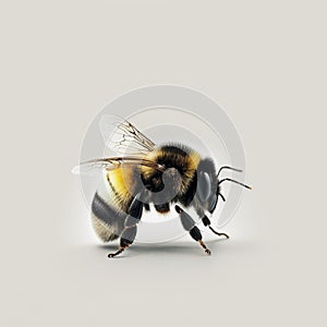 Isolated bee on minimalist grey background