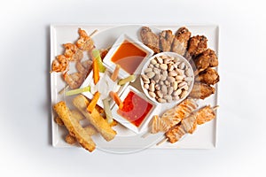 Isolated beer appetizer seafood snack platter