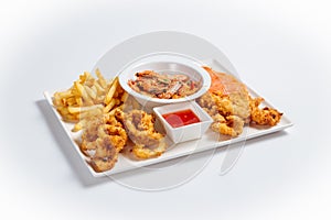 Isolated beer appetizer seafood snack platter