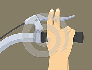 Isolated bicycle brakes in hand. Adjusting bicycle hand brakes. Close-up view.