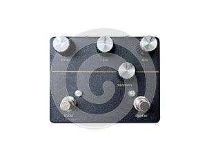 Isolated black modern overdrive stomp box.