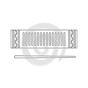 Isolated black outline decorative ornate reco-reco on white background. Line brazilian musical instrument for bateria of capoeira. photo