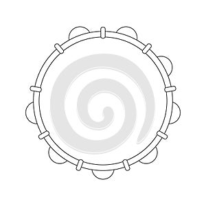 Isolated black outline tambourine, pandeiro on white background. Line brazilian musical instrument for bateria of capoeira. View f photo