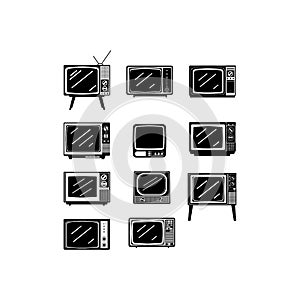 Isolated black retro tv icons set on white background