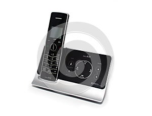 Isolated Black and Silver Cordless Phone