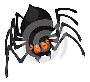 Isolated Black Spider with Happy and Friendly Gesture, Vector Illustration