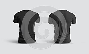 Isolated black t-shirt with shadow Mockup. Template of jersey on white .3d rendering