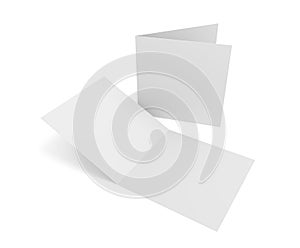 Isolated blank 3d rendering open square greeting cards on white