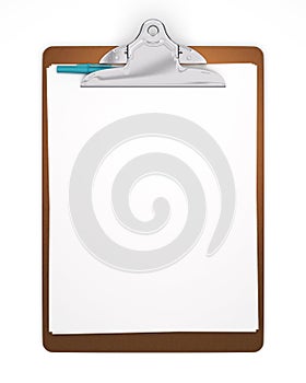 Isolated Blank Clipboard with Pen