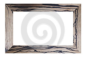 Isolated blank rough wood frame on white background