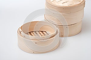 Isolated blank round steamer bamboo basket or crate