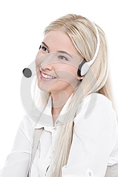 Isolated blond manager with headset