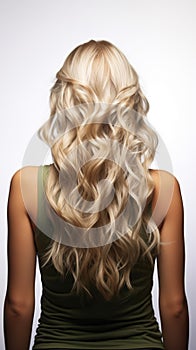 Isolated blonde balayage Nature themed hair care depicted in young womans back hair