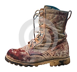 Isolated Bloody Military Boot