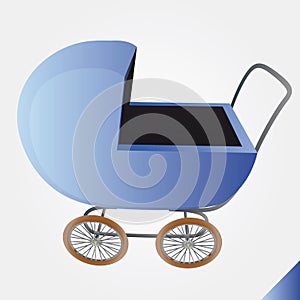 Isolated blue baby-carriage perspective clip art