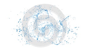 Isolated blue splash of water splashing on a white background. 3d illustration, 3d rendering