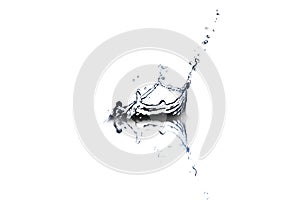 Isolated of blue water splash on white background for add to advertisement for fresh food and beverage concept