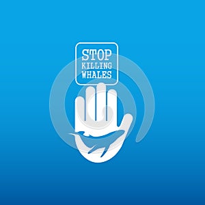 Isolated blue whale in white hand vector logo. World whales` day. Save mammals. Stop killing whales. Help symbol