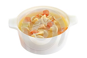 Isolated bowl of turkey noodle soup